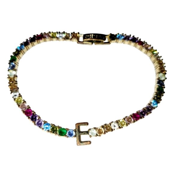 BaubleBar Jewelry - Baublebar Rhinestone Bracelet Multicolored Gold Tone Initial E